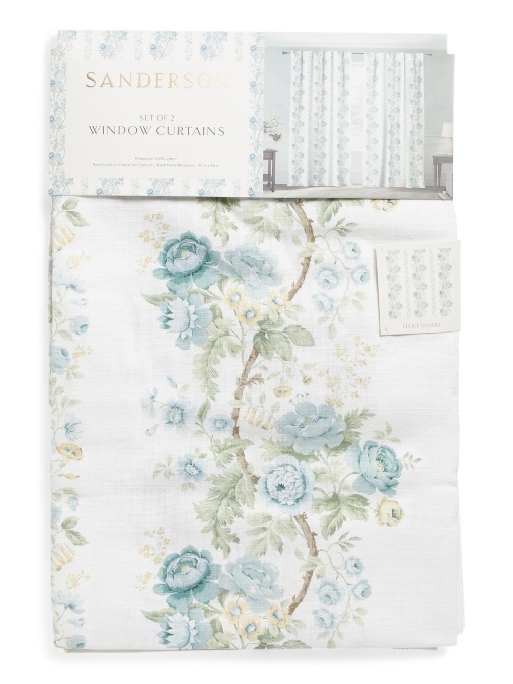 Sanderson Floral Window Curtains - Cotton Hykenham Striped Floral